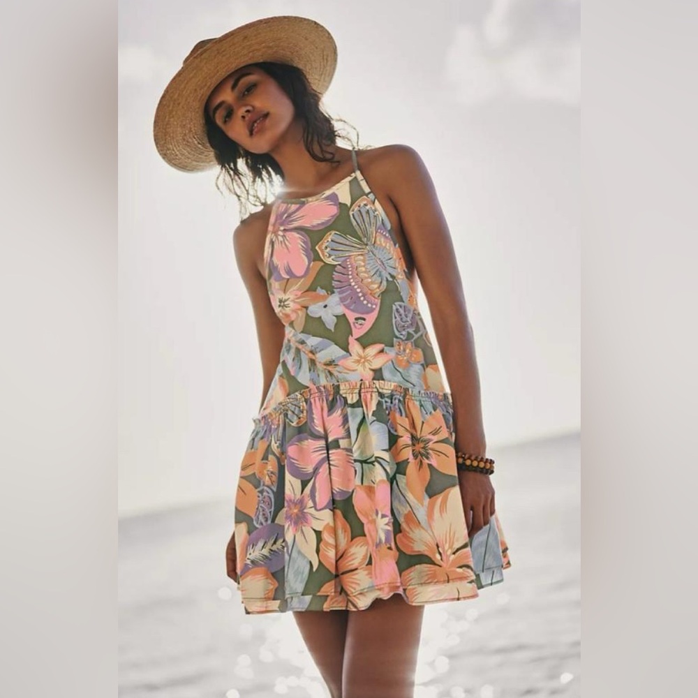 Free People Deserted Island Mini Dress. NWOT. Rainforest combo